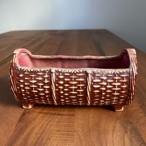 Vintage McCoy 1950's Basket Weave 7" Rectangular Planter Brown MCM